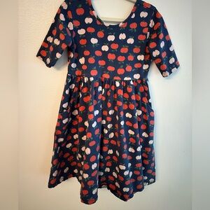 Hanna Andersson navy apple dress EUC size 10/140